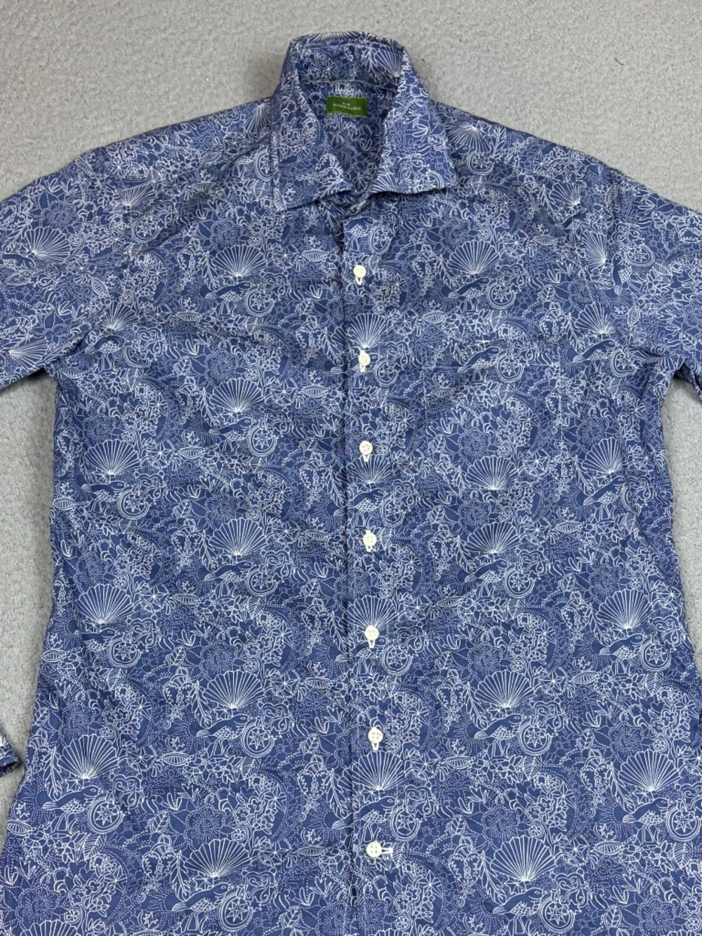 Sid Mashburn Shirt Mens Small Blue Geometric Collar Button Up Casual Party